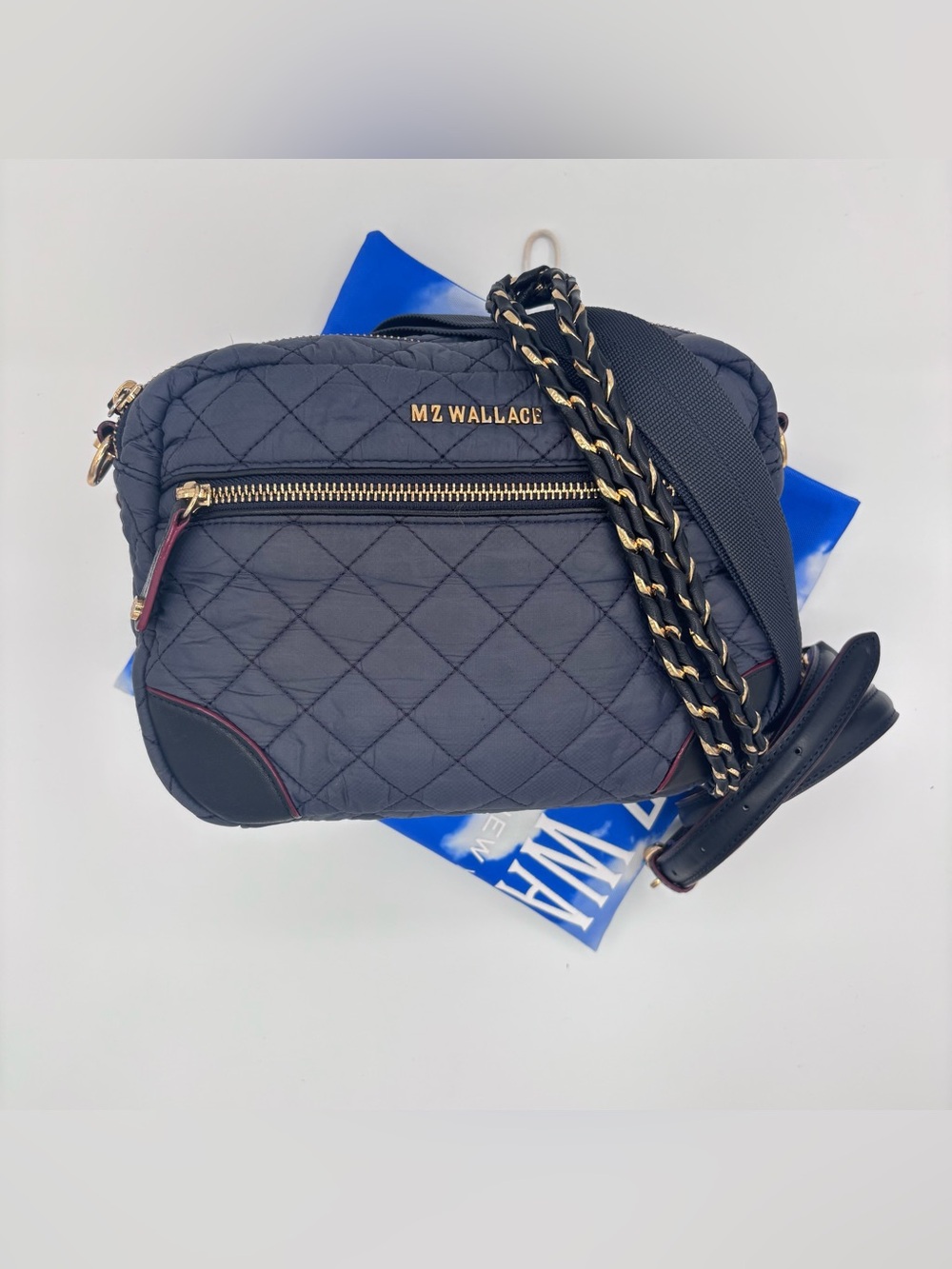 MZ Wallace | Navy Crosby Quilted Nylon Crossbody Purse Bag | Three Straps
